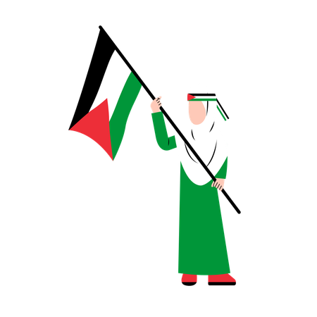 Hijab girl Holding Palestine Flag  Illustration