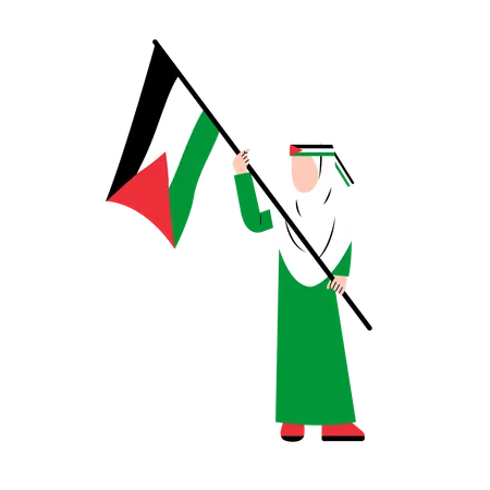 Hijab girl Holding Palestine Flag  Illustration