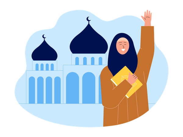 Hijab girl holding quran book  Illustration