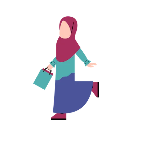 Hijab Woman Holding Shopping Bag Illustration