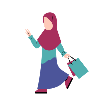 Hijab Girl Holding Shopping Bag  Illustration