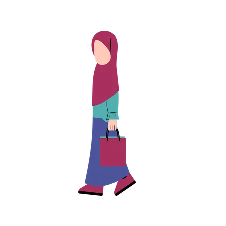 Hijab Girl Holding Shopping Bag  Illustration