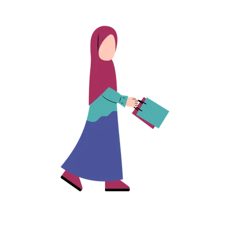 Hijab Woman Holding Shopping Bag Illustration