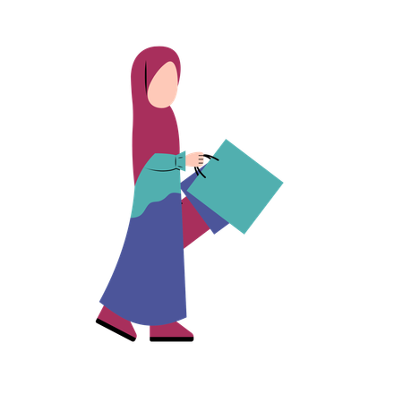 Hijab Girl Holding Shopping Bag  Illustration