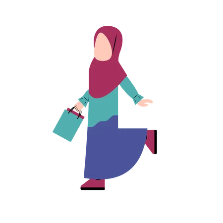 Hijab Girl Holding Shopping Bag  Illustration