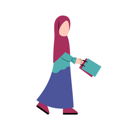 Hijab Girl Holding Shopping Bag  Illustration