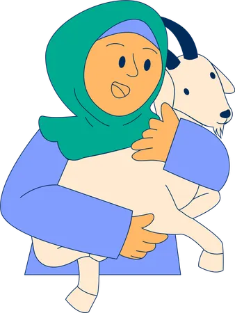 Hijab Girl Hugging Sheep  Illustration