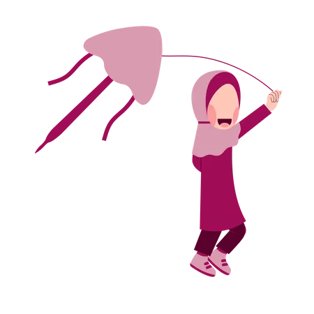 Menina Hijab brincando de pipa  Ilustração