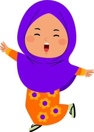 Cute Little Muslim Kid Girl Illustration