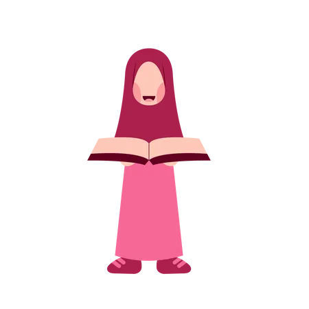 Menina hijab lendo livro  Ilustração