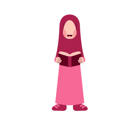 Menina hijab lendo livro  Ilustração