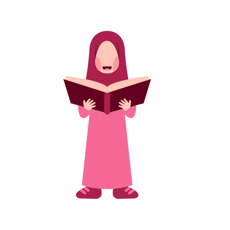 Menina hijab lendo livro  Ilustração