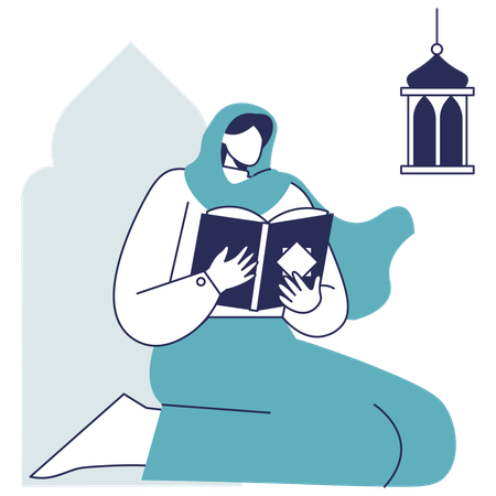 Menina Hijab lendo Al Quran  Ilustração