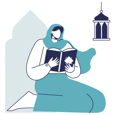 Menina Hijab lendo Al Quran  Ilustração