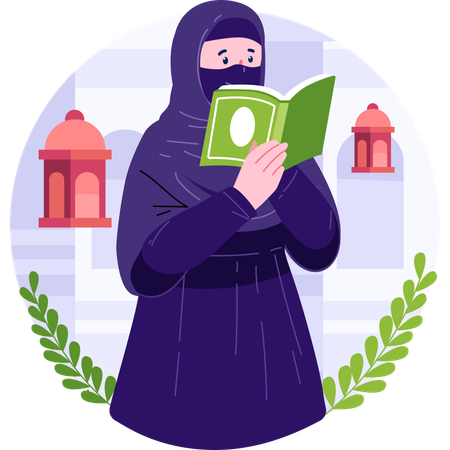 Garota hijab lendo o Alcorão  Ilustração