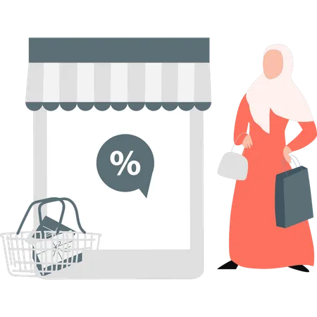 Hijab Girl looking online sale  일러스트레이션