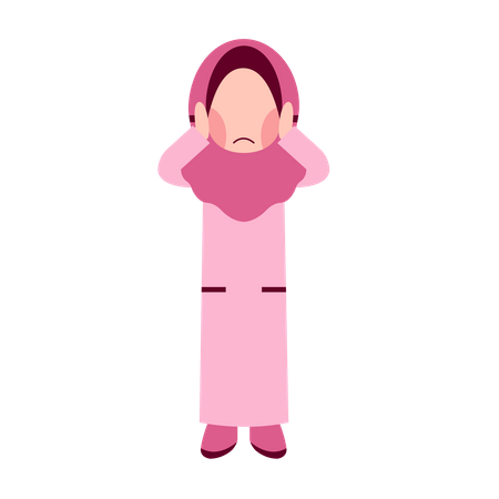 Fille hijab a mis sa main sur les oreilles  Illustration