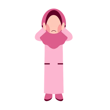 Fille hijab a mis sa main sur les oreilles  Illustration
