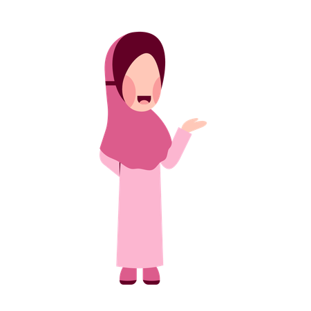 Garota hijab mostrando o lado direito  Ilustração