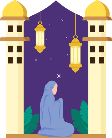 Garota hijab rezando namaz  Ilustração