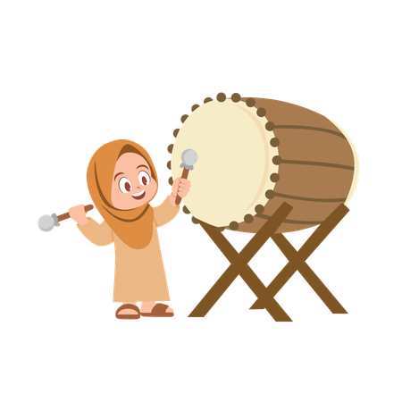 Hijab girl playing drum  Illustration