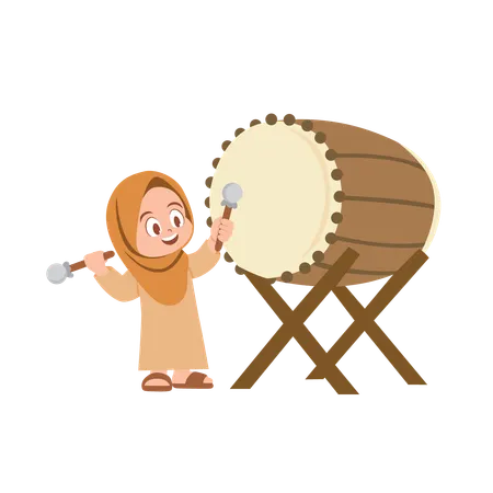 Hijab girl playing drum  Illustration
