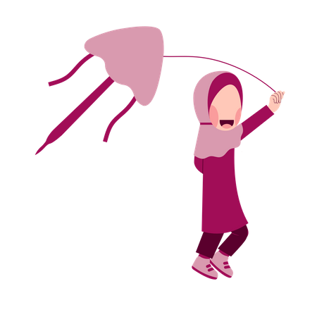 Hijab Girl Playing Kite Illustration