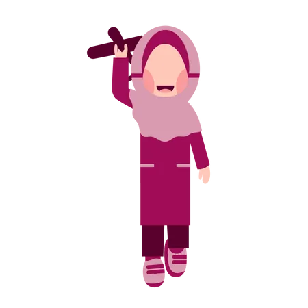 Hijab Girl Playing Kite  Illustration