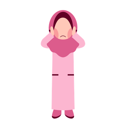 Hijab girl put her hand on ears  Illustration