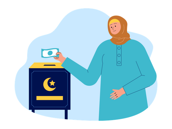 Hijab girl put money in donation box Illustration