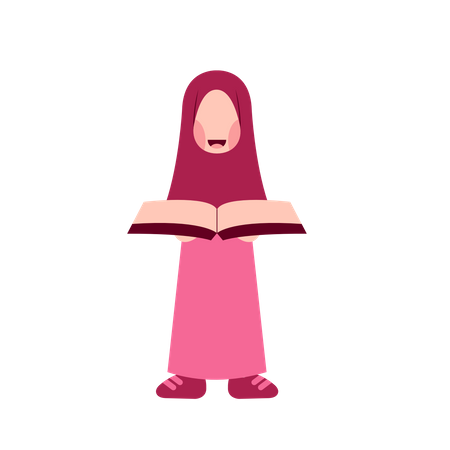 Hijab Girl Reading Book  Illustration