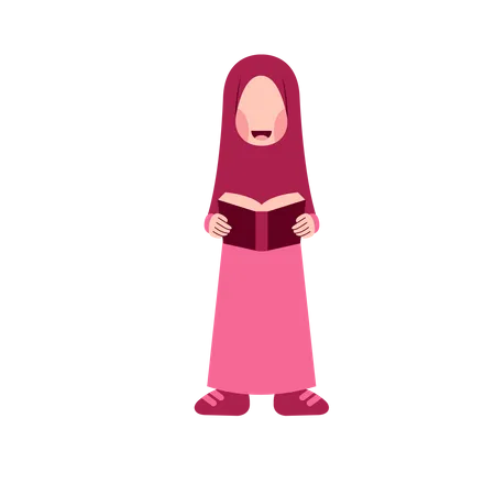 Hijab Girl Reading Book Illustration