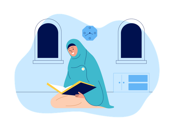 Hijab girl reading holy book  Illustration