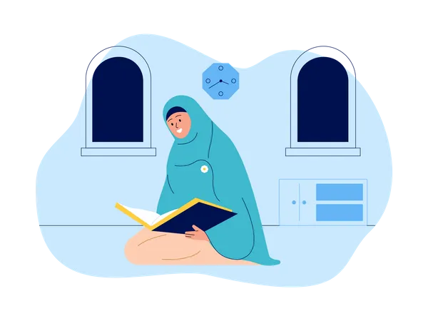 Hijab girl reading holy book  Illustration