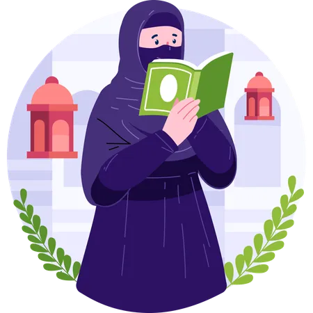 Hijab girl reading Quran  Illustration