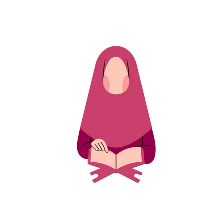 Hijab Girl Reading Quran Illustration