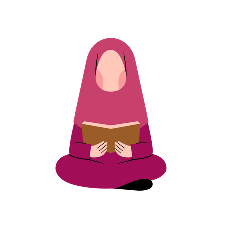 Hijab Girl Reading Quran  Illustration