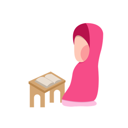 Hijab Girl Reading Quran Character  Illustration