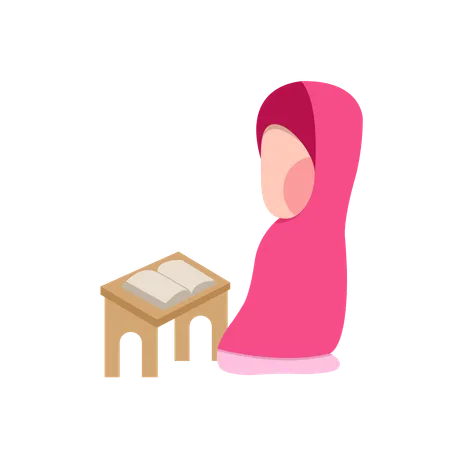 Hijab Girl Reading Quran Character  Illustration