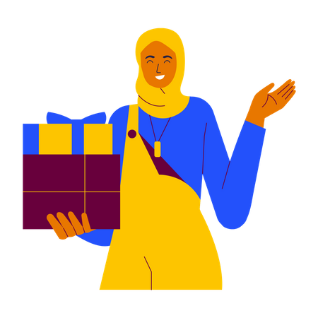 Hijab girl Receive Ramadan Gifts  Illustration