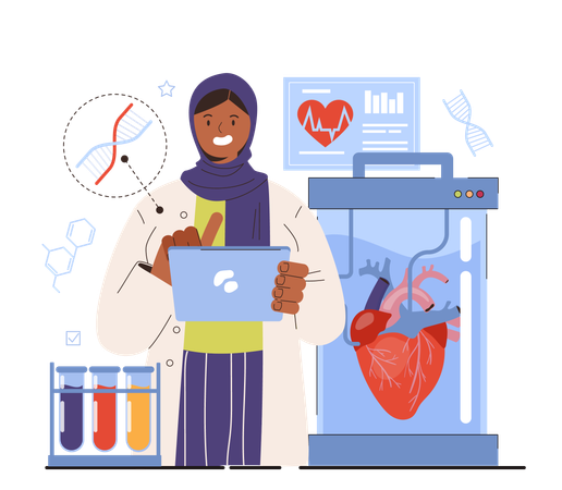 Hijab girl research on heart  イラスト
