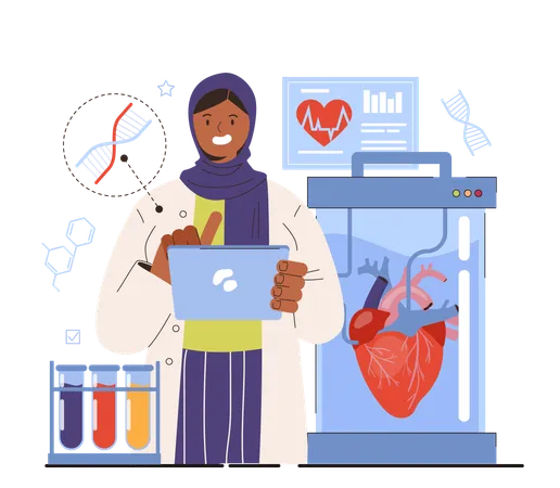 Diverse Women In Science Concept Female Character Works With Bioengineering Biotechnology And Gene Therapy Scientist Study Modify And Control Biological Systems Flat Vector Illustration イラスト