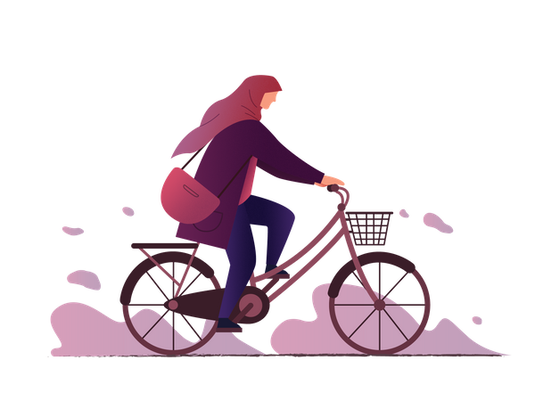 Hijab girl riding the bike Illustration