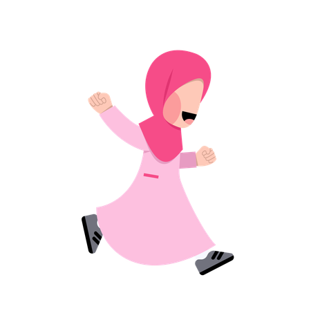 Hijab girl runs  Illustration