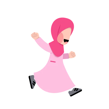 Hijab girl runs  Illustration