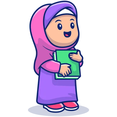 Garota Hijab segurando o livro sagrado  Ilustração
