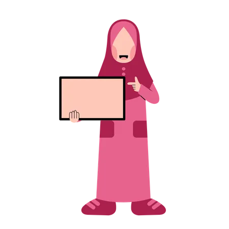 Garota Hijab segurando um tabuleiro vazio  Ilustração