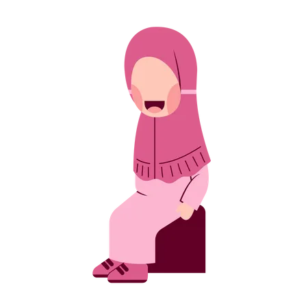 Garota hijab sentada na cadeira  Ilustração