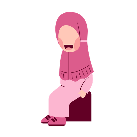 Hijab Girl Sitting On Chair Illustration