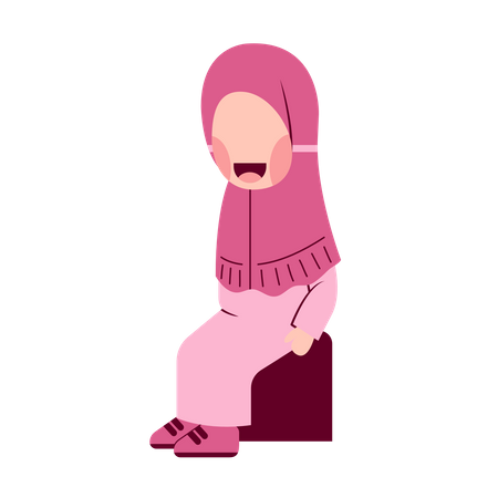 Hijab Girl Sitting On Chair  Illustration